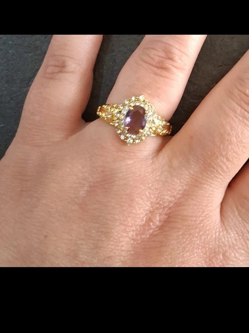 14K Gold Amethyst Halo Ring